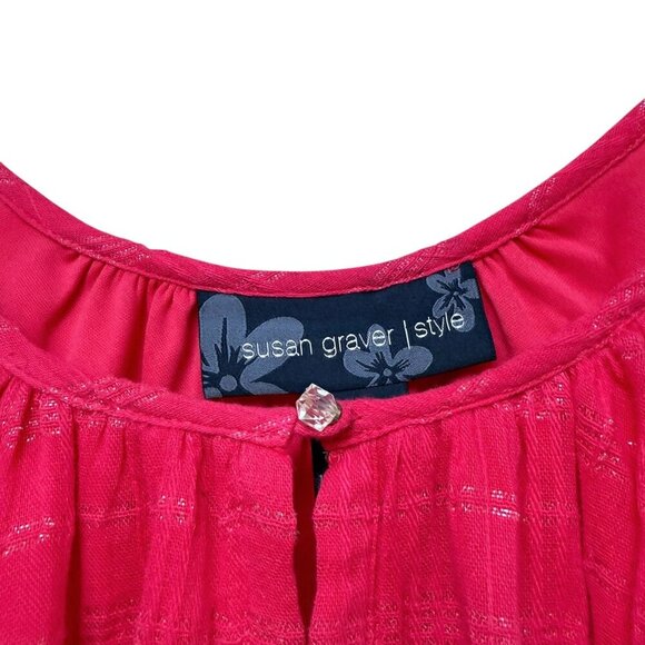 Susan Graver Pink Peasant Blouse XL Cotton Blend Short Sleeve QVC Top NWT - Picture 3 of 9